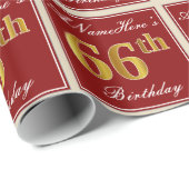 Elegant, rood, Faux Gold 66th Birthday; Naam op ma Cadeaupapier (Rol Hoek)