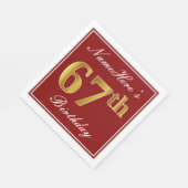 Elegant rood, Faux Gold 67e verjaardag + aangepast Servet (Hoek)