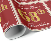 Elegant, rood, Faux Gold 68th Birthday; Naam op ma Cadeaupapier (Rol Hoek)