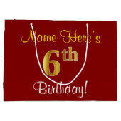 Elegant, rood, Faux Gold 6th Birthday + aangepaste Large Cadeautasje (Achterkant)