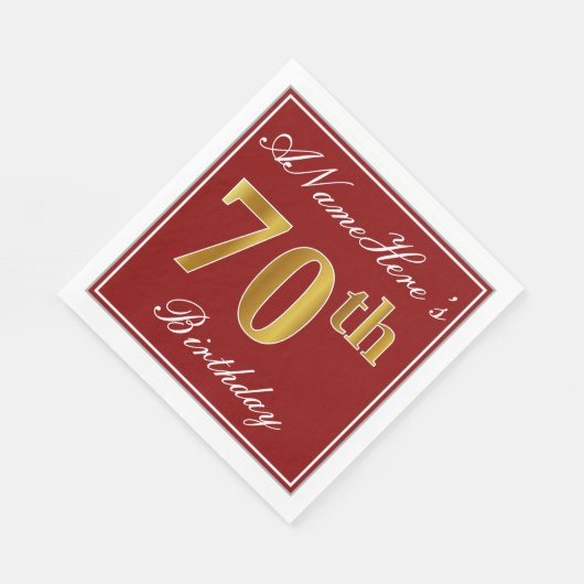 Elegant rood, Faux Gold 70ste verjaardag + aangepa Servetten (Hoek)