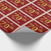 Elegant, rood, Faux Gold 70th Birthday; Naam op ma Cadeaupapier (Hoek)