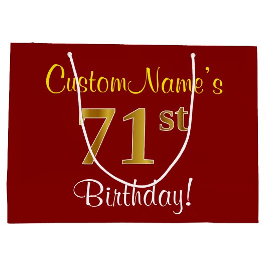 Elegant, rood, Faux Gold 71st verjaardag; Naam op  Large Cadeautasje (Achterkant)