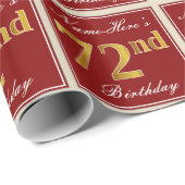 Elegant, rood, Faux Gold 72e verjaardag; Naam op m Cadeaupapier (Rol Hoek)