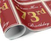 Elegant, rood, Faux Gold 73rd Birthday; Naam op ma Cadeaupapier (Rol Hoek)