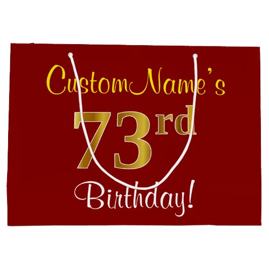 Elegant, rood, Faux Gold 73rd Birthday; Naam op ma Large Cadeautasje (Achterkant)
