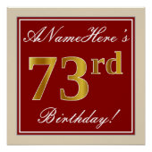 Elegant, rood, Faux Gold 73rd Birthday; Naam op ma Perfect Poster (Voorkant)