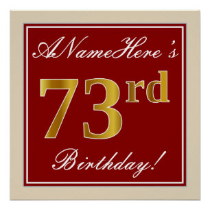 Elegant, rood, Faux Gold 73rd Birthday; Naam op ma Perfect Poster