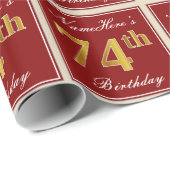 Elegant, rood, Faux Gold 74th Birthday; Naam op ma Cadeaupapier (Rol Hoek)