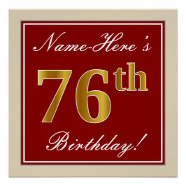 Elegant, rood, Faux Gold 76th Birthday; Naam op ma Poster