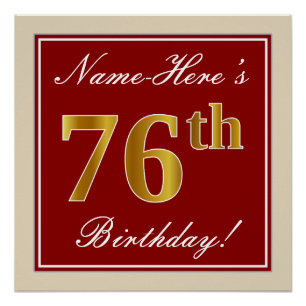 Elegant, rood, Faux Gold 76th Birthday; Naam op ma Poster