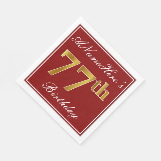 Elegant rood, Faux Gold 77e verjaardag + aangepast Servetten (Hoek)