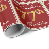 Elegant, rood, Faux Gold 77th Birthday; Naam op ma Cadeaupapier (Rol Hoek)