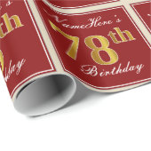 Elegant, rood, Faux Gold 78th Birthday; Naam op ma Cadeaupapier (Rol Hoek)