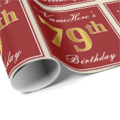 Elegant, rood, Faux Gold 79th Birthday; Naam op ma Cadeaupapier (Rol Hoek)