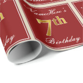 Elegant, rood, Faux Gold 7th Birthday + aangepaste Cadeaupapier (Rol Hoek)