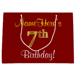 Elegant, rood, Faux Gold 7th Birthday + aangepaste Large Cadeautasje