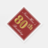 Elegant rood, Faux Gold 80ste verjaardag + aangepa Servet (Hoek)
