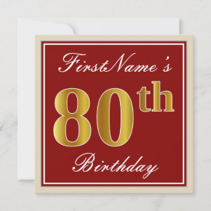 Elegant, rood, Faux Gold 80th Birthday; Naam op ma Kaart