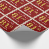 Elegant, rood, Faux Gold 81st verjaardag; Naam op  Cadeaupapier (Hoek)