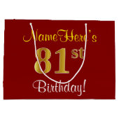 Elegant, rood, Faux Gold 81st verjaardag; Naam op Groot Cadeauzakje (Achterkant)