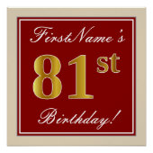 Elegant, rood, Faux Gold 81st verjaardag; Naam op  Poster (Voorkant)
