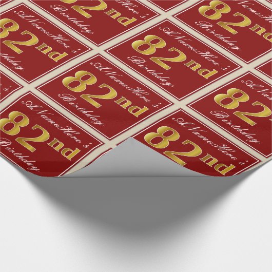 Elegant, rood, Faux Gold 82e verjaardag; Naam op m Cadeaupapier
