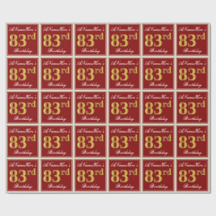 Elegant, rood, Faux Gold 83rd Birthday; Naam op ma Cadeaupapier