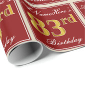 Elegant, rood, Faux Gold 83rd Birthday; Naam op ma Cadeaupapier (Rol Hoek)
