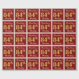 Elegant, rood, Faux Gold 84th Birthday; Naam op ma Cadeaupapier