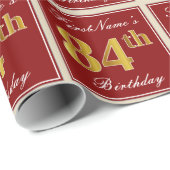 Elegant, rood, Faux Gold 84th Birthday; Naam op ma Cadeaupapier (Rol Hoek)