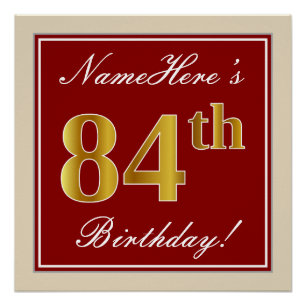 Elegant, rood, Faux Gold 84th Birthday; Naam op ma Poster