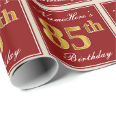Elegant, rood, Faux Gold 85th Birthday; Naam op ma Cadeaupapier (Rol Hoek)
