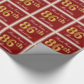 Elegant, rood, Faux Gold 86th Birthday; Naam op ma Cadeaupapier (Hoek)