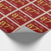 Elegant, rood, Faux Gold 87th Birthday; Naam op ma Cadeaupapier (Hoek)