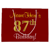 Elegant, rood, Faux Gold 87th Birthday; Naam op ma Groot Cadeauzakje (Achterkant)