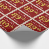 Elegant, rood, Faux Gold 89th Birthday; Naam op ma Cadeaupapier (Hoek)