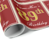 Elegant, rood, Faux Gold 89th Birthday; Naam op ma Cadeaupapier (Rol Hoek)