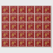 Elegant, rood, Faux Gold 8th Birthday + aangepaste Cadeaupapier (Vlak)