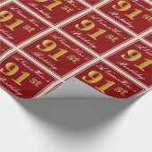 Elegant, rood, Faux Gold 91st verjaardag; Naam op  Cadeaupapier (Hoek)