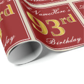 Elegant, rood, Faux Gold 93rd Birthday; Naam op ma Cadeaupapier (Rol Hoek)