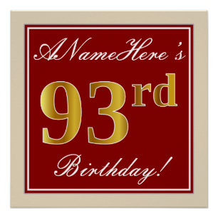 Elegant, rood, Faux Gold 93rd Birthday; Naam op ma Perfect Poster