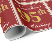 Elegant, rood, Faux Gold 95th Birthday; Naam op ma Cadeaupapier (Rol Hoek)