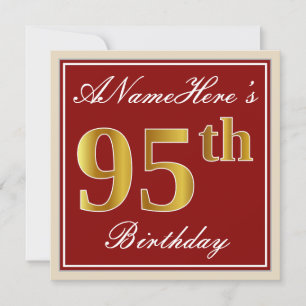 Elegant, rood, Faux Gold 95th Birthday; Naam op ma Kaart