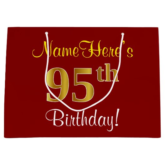 Elegant, rood, Faux Gold 95th Birthday; Naam op ma Large Cadeautasje (Voorkant)