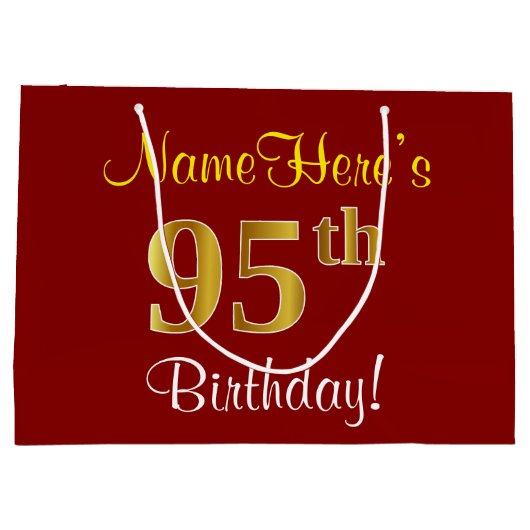 Elegant, rood, Faux Gold 95th Birthday; Naam op ma Large Cadeautasje (Achterkant)