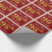 Elegant, rood, Faux Gold 96th Birthday; Naam op ma Cadeaupapier (Hoek)
