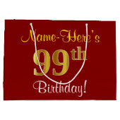 Elegant, rood, Faux Gold 99th Birthday; Naam op ma Large Cadeautasje (Achterkant)