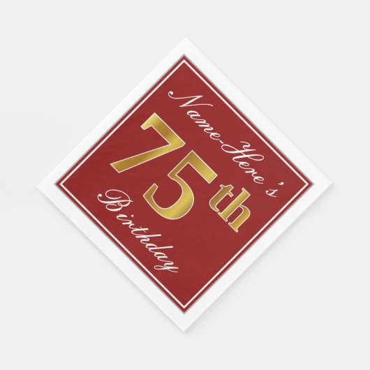 Elegant Rood, Faux Goud 75e Verjaardag + aangepast Servet (Hoek)