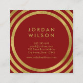 Elegant rood faux goud ronde lijnen geometrisch vierkante visitekaartje (Achterkant)